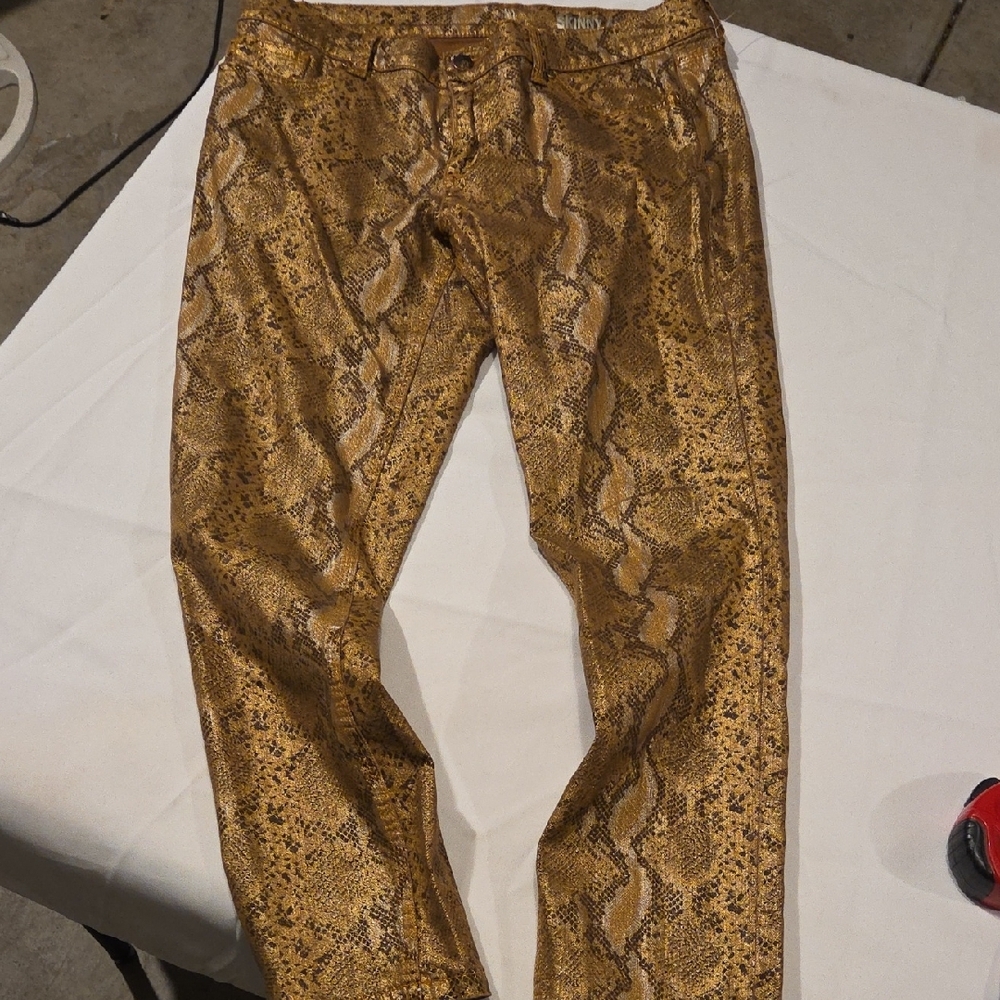 New York & Company Gold Snake Print Skinny Pants